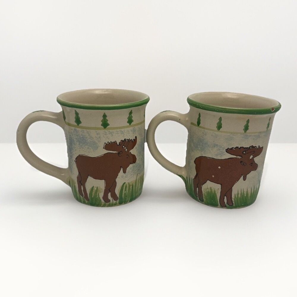 Large Rustic Moose Coffee Mug Alaska Pine Tree Stoneware Specialties Pottery